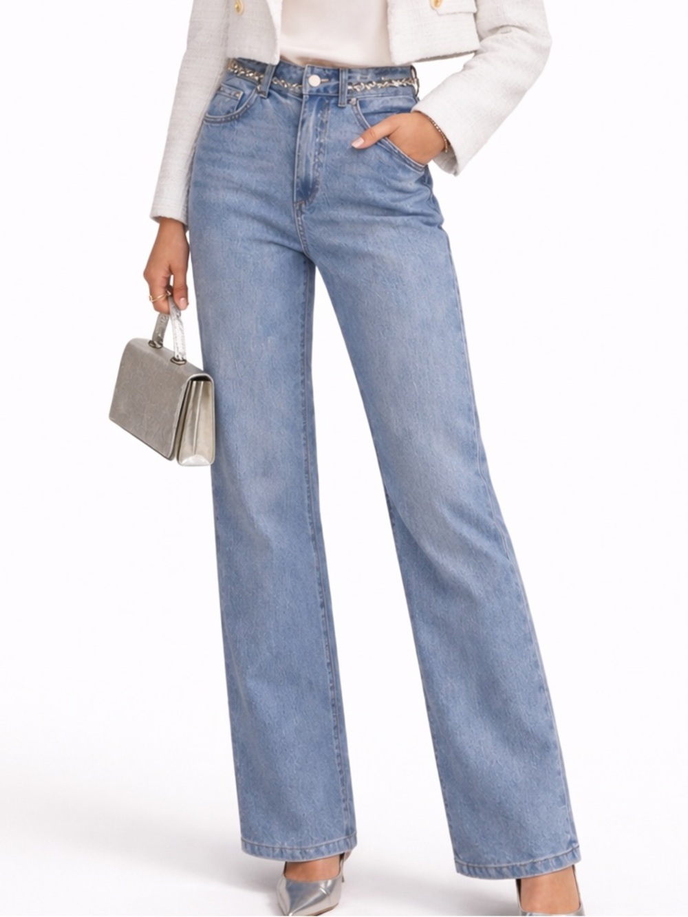 Anthropology | PAIGE Sasha  Embellished High-Rise Wide-Leg Jeans | 27